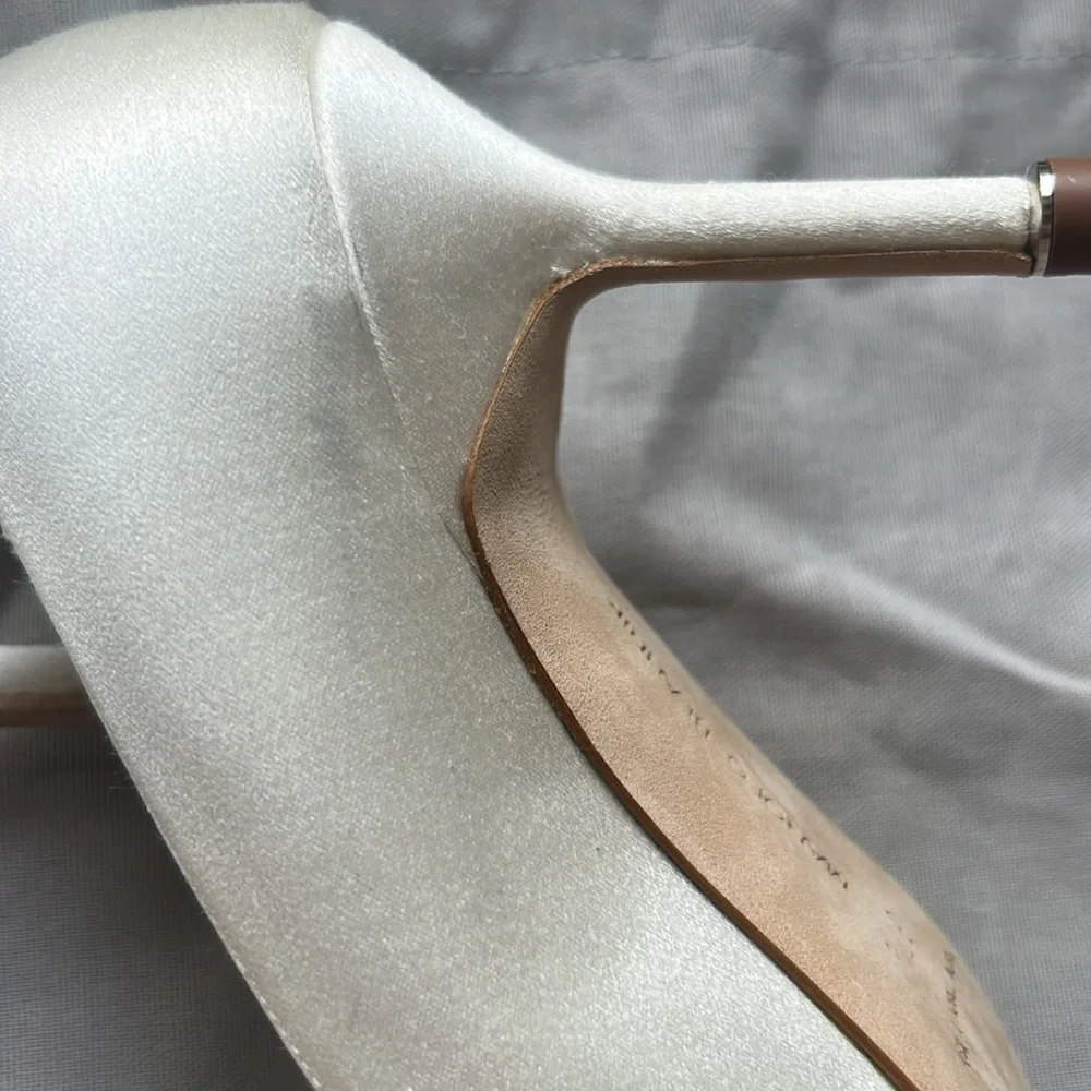 Manolo Blahnik White Satin Pump with Crystal Buckle